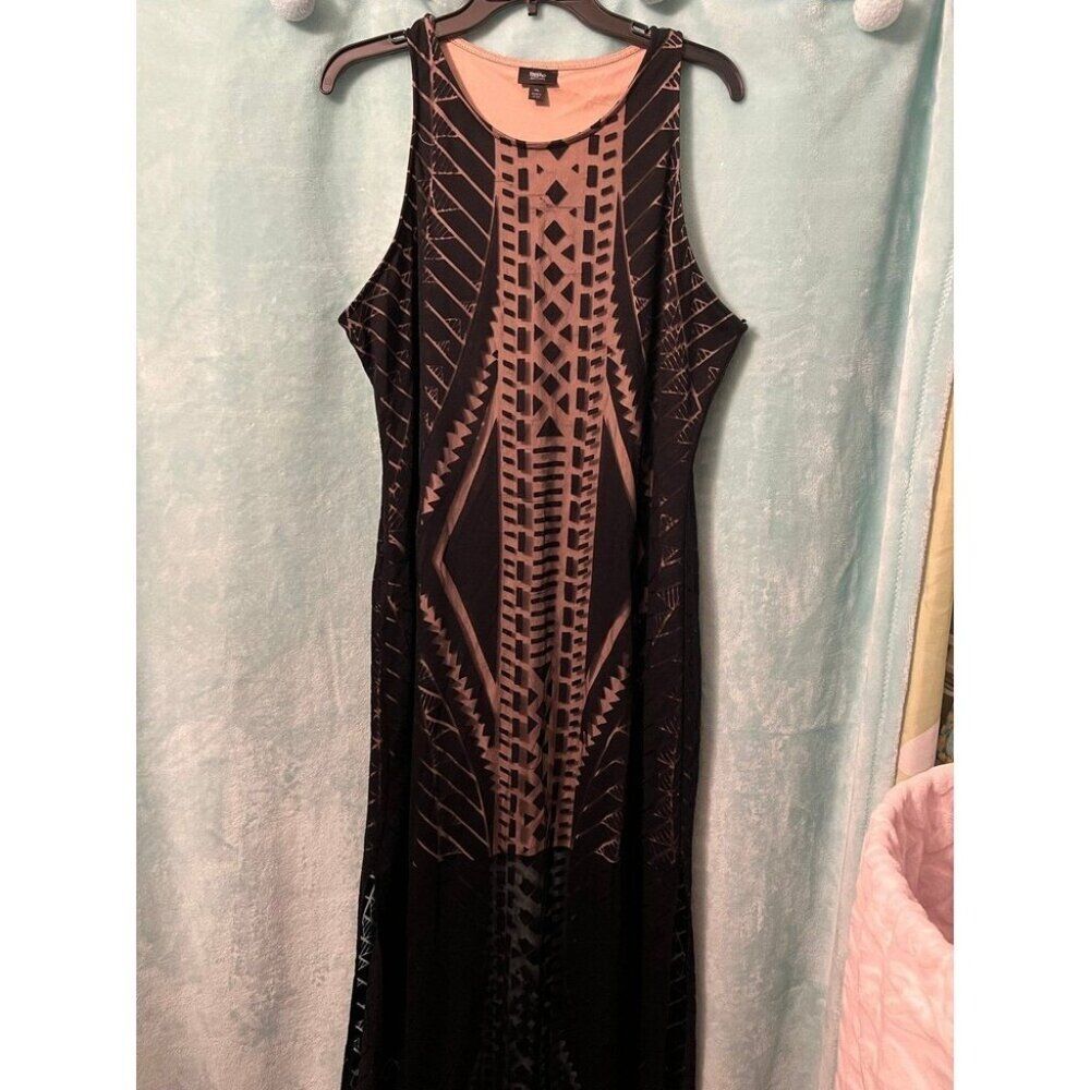 Mossimo Plus Laser Cut Bodycon Tank Dress Black Nude Sleeveless